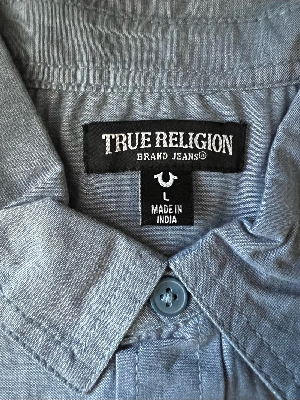 True Religion Light Blue Button-Down Shirt with Pocket Logo